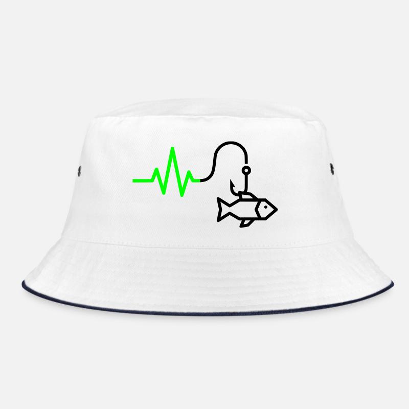 ECG Heart Rate Fish Hook Outline Bucket Hat
