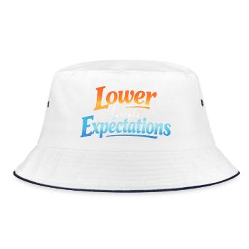 Sarcasm – Lower Your Expectations – Funny Woman - Bucket Hat - white/navy - Front