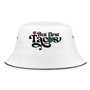 Gestreifte, handgezeichnete Herzen auf Schwarz - Bucket Hat - Weiß/Navy - Vorne