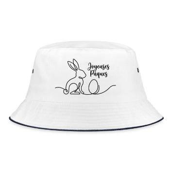 Joyeuses Pâques,Süßes Hasen Oster Shirt, Hoodie - Bucket Hat - Weiß/Navy - Vorne