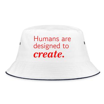 Humans are designed to create - rote Typografie - Bucket Hat - Weiß/Navy - Vorne