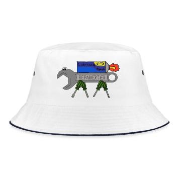 ReparierTier mit LubriFast - Bucket Hat - Weiß/Navy - Vorne