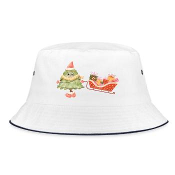 Süßer Weihnachtsbaum mit Schlitten und Geschenken - Bucket Hat - Weiß/Navy - Vorne