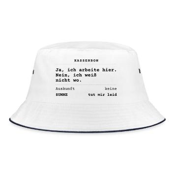 Ja, ich arbeite hier. Nein, ich weiß nicht wo. - Bucket Hat - Weiß/Navy - Vorne