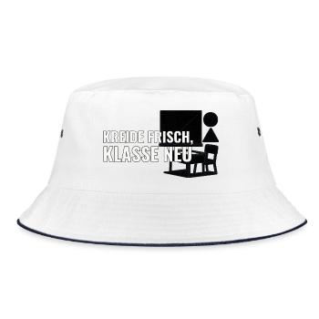 Geschenk für Lehrkräfte zum Start an neuer Schule - Bucket Hat - Weiß/Navy - Vorne