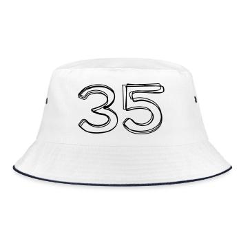 Zahl 35 handgezeichnet - Bucket Hat - Weiß/Navy - Vorne