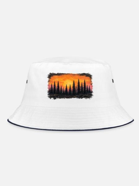 Sonnenuntergang Waldsilhouette - Bucket Hat - Weiß/Navy