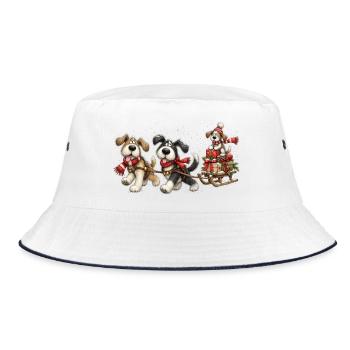 🎁 Weihnachts-Schlittenhunde - Bucket Hat - Weiß/Navy - Vorne