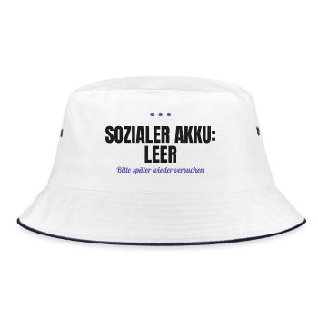 Sozialer Akku leer – bitte später versuchen - Bucket Hat - Weiß/Navy - Vorne