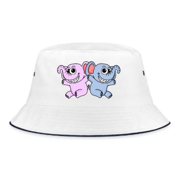 Mädchen Junge Zwillinge - Bucket Hat - Weiß/Navy - Vorne