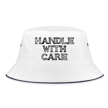HANDLE WITH CARE Schriftzug handgezeichnet - Bucket Hat - Weiß/Navy - Vorne