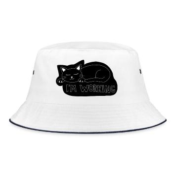 Schlafende Katze bei der Arbeit - Bucket Hat - Weiß/Navy - Vorne