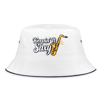Saxophonist Jazzmusiker Saxophonist Kunst - Bucket Hat - Weiß/Navy - Vorne