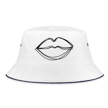 Kussmund handgezeichnet - Bucket Hat - Weiß/Navy - Vorne