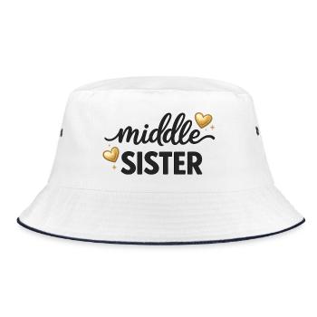 Middle Sister Shirt Mittlere Geschwisteroutfit - Bucket Hat - Weiß/Navy - Vorne