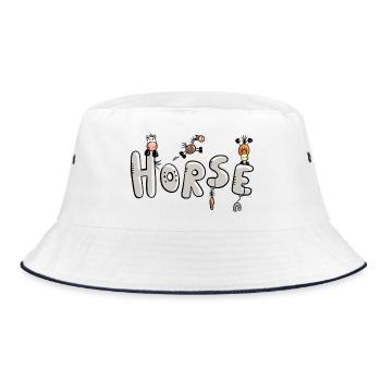 Pferde Schriftzug - Bucket Hat - Weiß/Navy - Vorne