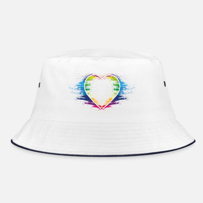 Regenbogen Herz - Bucket Hat - Weiß/Navy