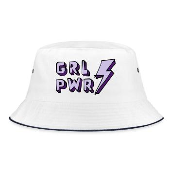 Illustration of Girl Power and Energy - Bucket Hat - white/navy - Front