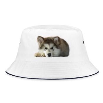 Maia Malamute Welpe - Bucket Hat - Weiß/Navy - Vorne