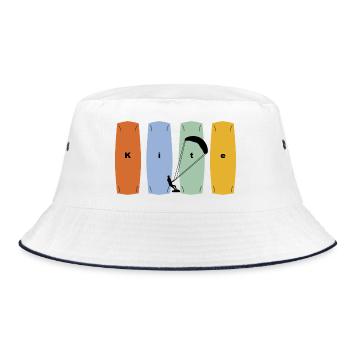 Kite Kitesurfing Desig - Board and Kiter - Bucket Hat - white/navy - Front