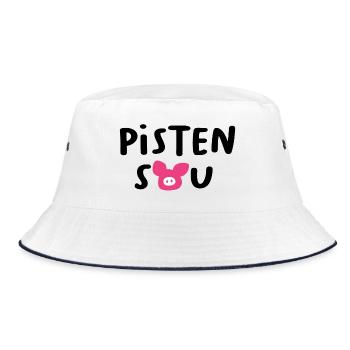 Pistensau Skipiste Quotes Skiurlaub Après-Ski Fun - Bucket Hat - Weiß/Navy - Vorne