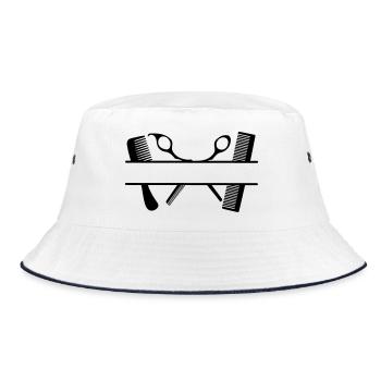 Two combs and scissors text banner - Bucket Hat - white/navy - Front