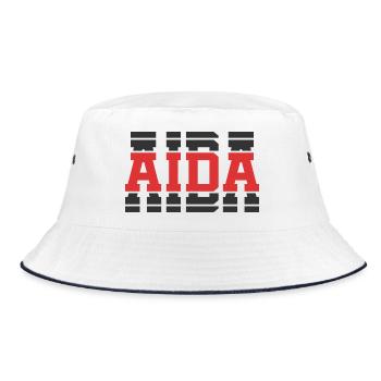 T-Shirt Aida T-Shirt Geschenkidee gestapelter Text - Bucket Hat - Weiß/Navy - Vorne