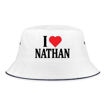 T-Shirt I love Nathan T-Shirt Geschenkidee - Bucket Hat - Weiß/Navy - Vorne