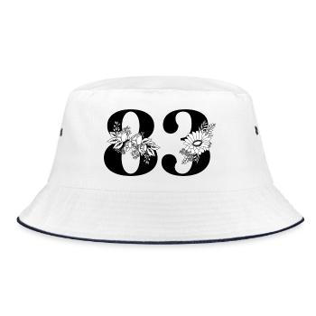 Nummer 83 Schwarze Blumen - 83. Blumengeburtstag - Bucket Hat - Weiß/Navy - Vorne