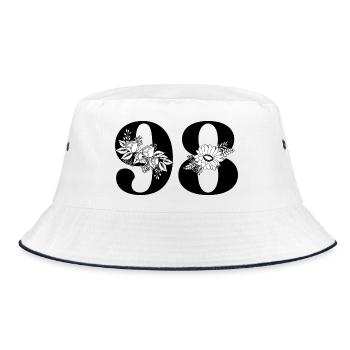 Nummer 98 Schwarze Blumen - 98. Blumengeburtstag - Bucket Hat - Weiß/Navy - Vorne