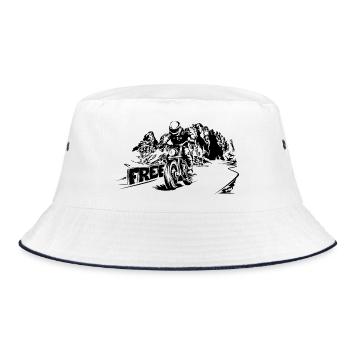 Motorbike Free Mountains Dolomites Biker Symbol Logo - Bucket Hat - white/navy - Front