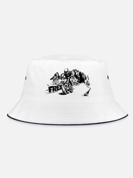 Motorrad frei Berge Dolomiten Biker Symbol Logo - Bucket Hat - Weiß/Navy - Vorne