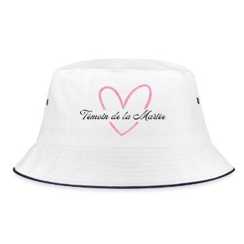 Brautzeuge Rosa Herz Glitzer - Bucket Hat - Weiß/Navy - Vorne