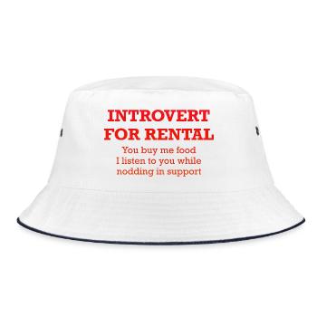 Introvertiert zum Mieten - Bucket Hat - Weiß/Navy - Vorne