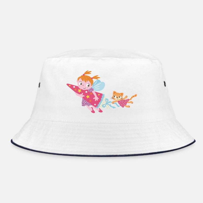 Einschulung Fee, Hurra ich bin ein Schulkind! - Bucket Hat - Weiß/Navy
