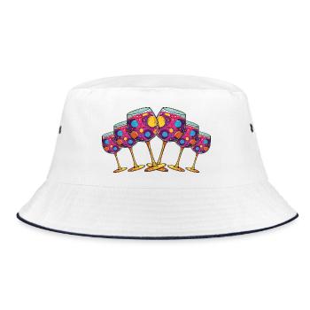 Weinglas Symbol Anstoßen - Bucket Hat - Weiß/Navy - Vorne