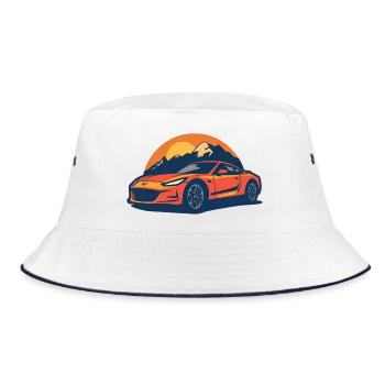 Fast sports car with mountain panorama - Bucket Hat - white/navy - Front