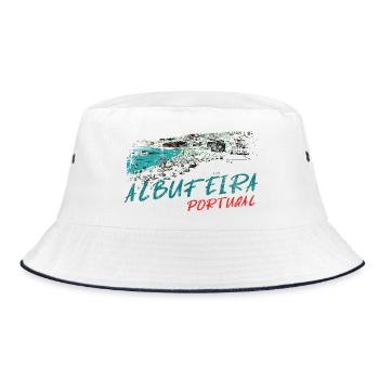 Albufeira Praia dos Barcos, Algarve, Portugal - Bucket Hat - Weiß/Navy - Vorne