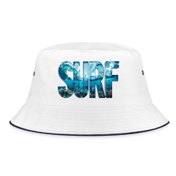 SURF – 3D Water Letters with Surfers & Fish - Bucket Hat - white/navy - Front