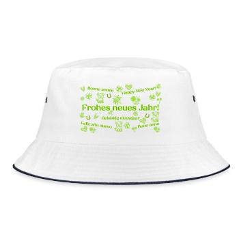 Frohes neues Jahr nachhaltig feiern Glückssymbole - Bucket Hat - Weiß/Navy - Vorne