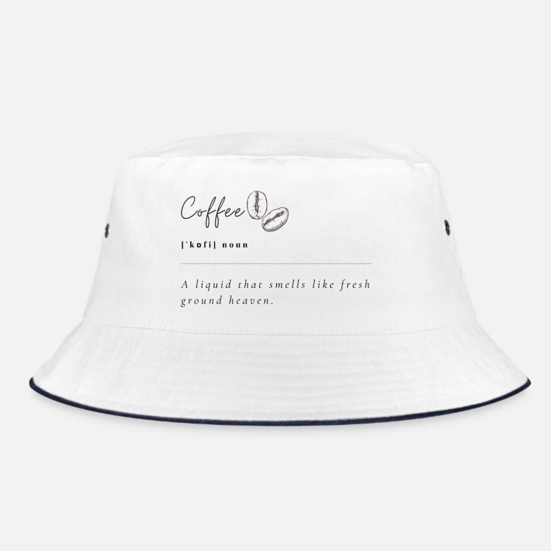 Kaffee-Bohnen Minimal-Print - Bucket Hat - Weiß/Navy