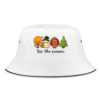 Saisonale Freunde, Herbst bis Weihnachten - Bucket Hat - Weiß/Navy - Vorne