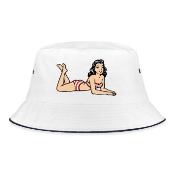 Retro Pinup Bikini Beach Image - Bucket Hat - white/navy - Front
