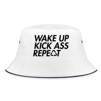 Wake Up Kick Ass Repeat - Bold Motivation - Bucket Hat - white/navy - Front