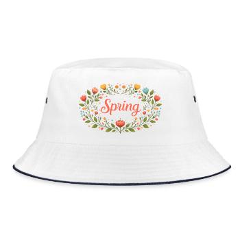 Spring lettering in floral spring wreath - Bucket Hat - white/navy - Front