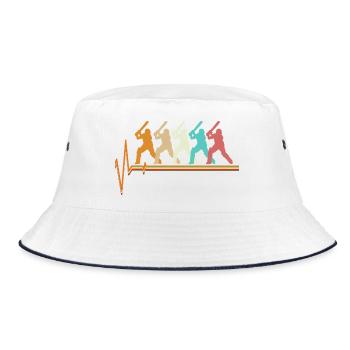 Cricket Heartbeat Retro Batsman Pulse Slogan - Bucket Hat - white/navy - Front