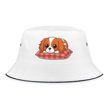 Chiot adorable sur coussin plaid - Bob - blanc/marine - Devant