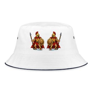 Doppel-Gladiator Pixelkunst - Bucket Hat - Weiß/Navy - Vorne