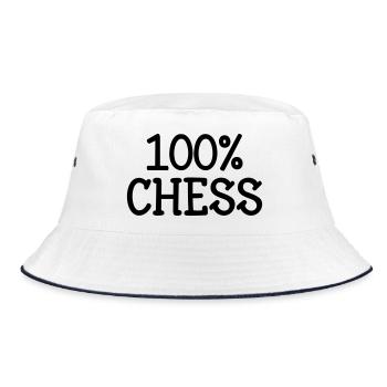 100% Chess: Knight Strategy Pattern and Black Bishop - Bucket Hat - white/navy - Front