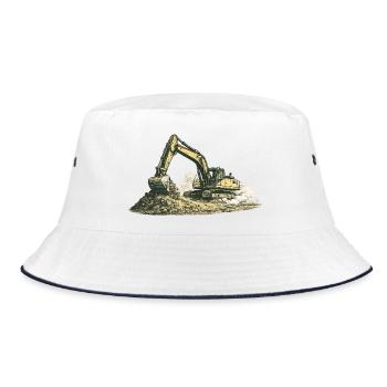 Vintage Bagger Baustelle Baumaschine - Bucket Hat - Weiß/Navy - Vorne
